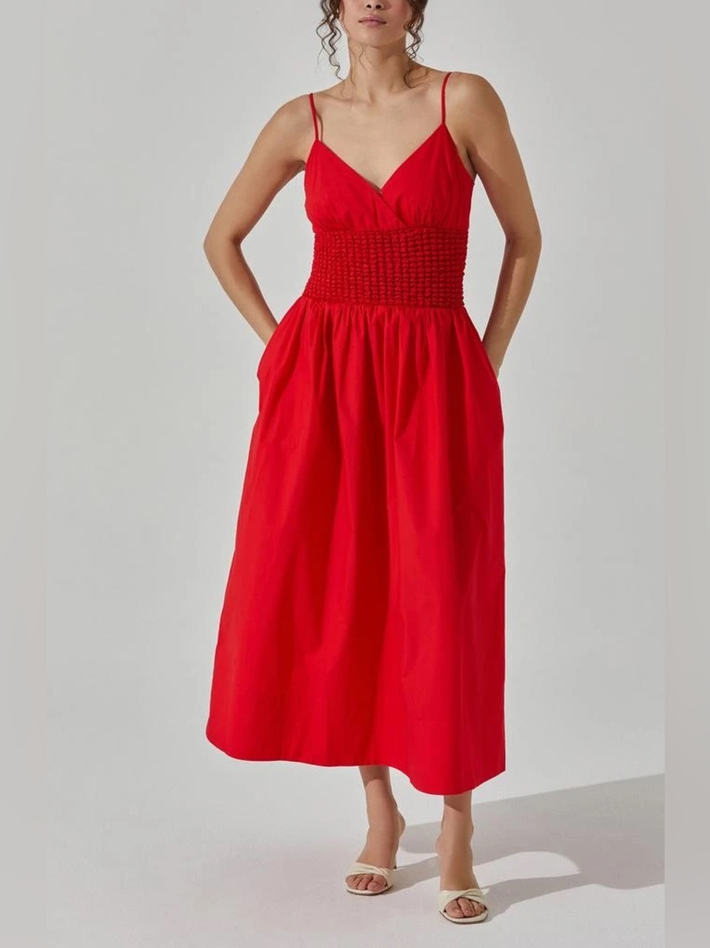 ASTR Women’s Popcorn Waist Cotton Midi Dress